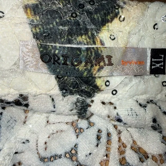 Leopard Lace Jacket Artsy Hippie Boho XL Sequins Animal Print Blazer Origami - Picture 5 of 16